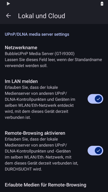 UPnP/DLNA media server settings